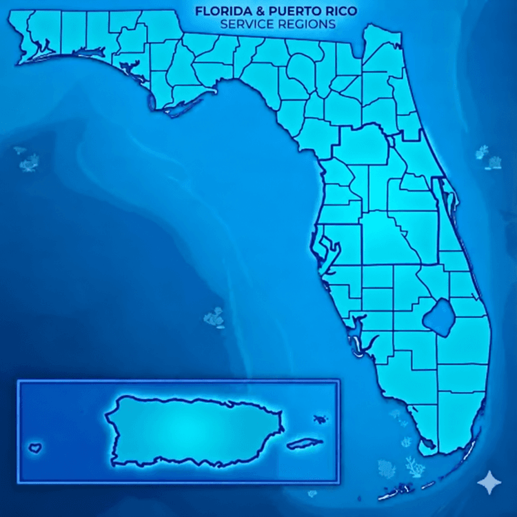 Map of our Florida and Puerto Rico service regions